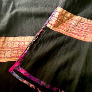 Black Wool scarf with vintage sari border